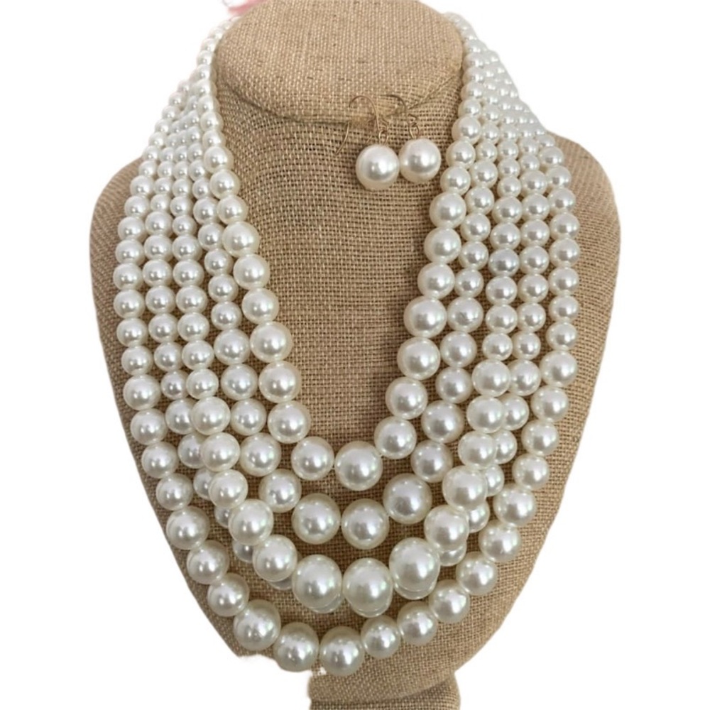 COPY - Five strand pearl and earring set